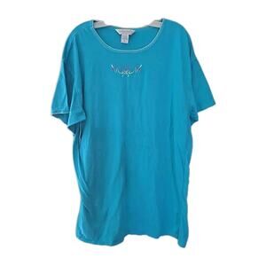 True Colors Blue Embroidered Floral Short Sleeve Sleepshirt Womans Plus Size 2X